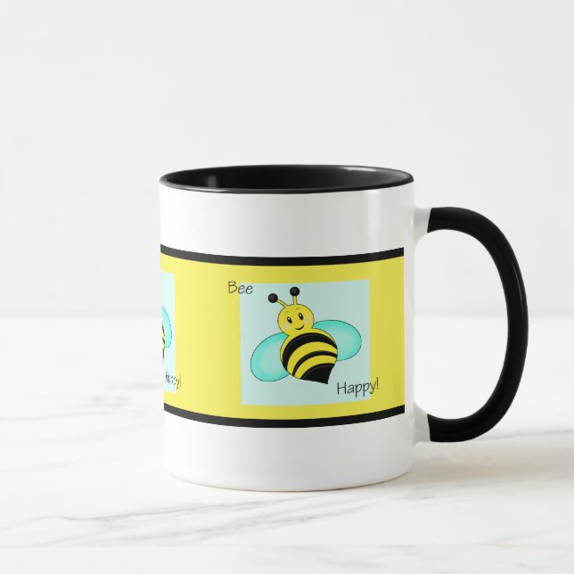 "Bee Happy" Banded Coffee Mug (Right)
