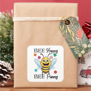 Bee Happy Bee Punny Square Sticker