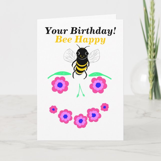 Bee Happy Birthday card customise (Front)