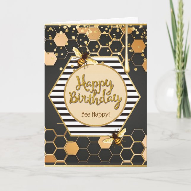 "bee happy" birthday greeting card (Front)