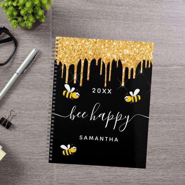 Bee happy black bumble bees glitter monogram 2022 planner (Creator Uploaded)