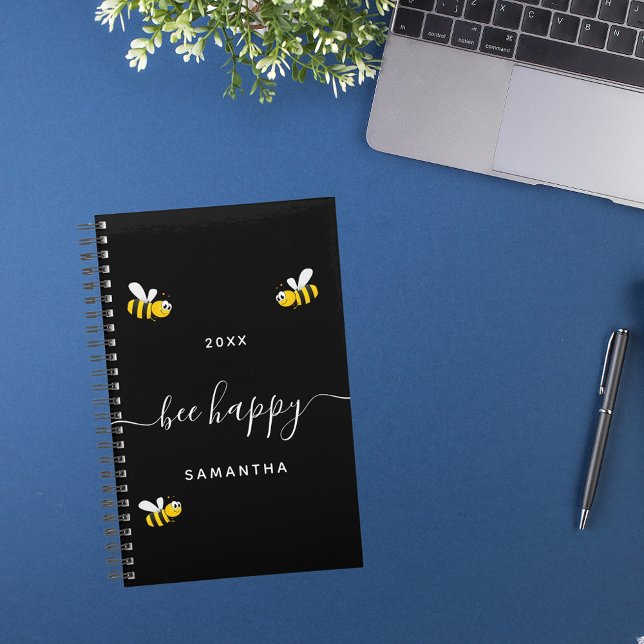 Bee happy black cute bumble bees monogram 2025 planner (Creator Uploaded)