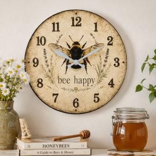 Bee Happy Bumble Bee Large Clock