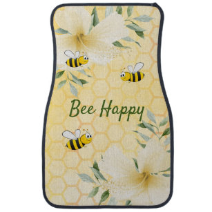 Bee Happy bumble bees yellow honeycomb summer Car Mat