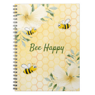 Bee Happy bumble bees yellow honeycomb summer Notebook