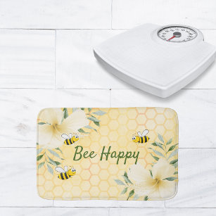 Bee Happy bumble bees yellow honeycomb sweet Bath Mat