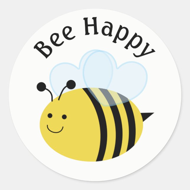 Bee Happy Bumblebee Classic Round Sticker (Front)