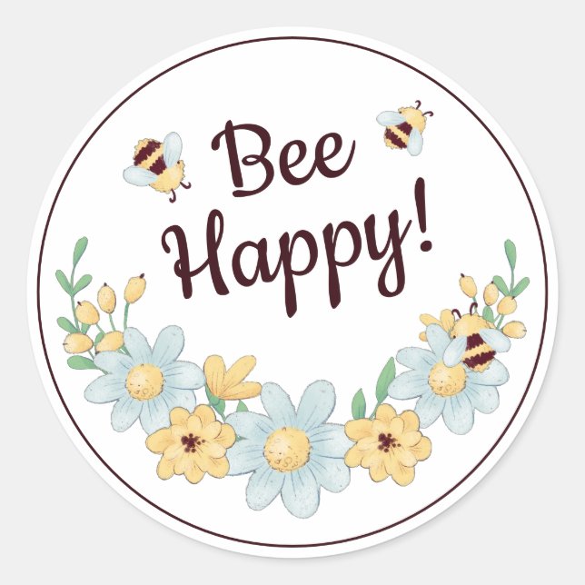 Bee Happy Bumblebee Classic Round Sticker (Front)