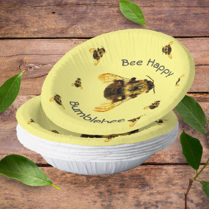 Bee Happy Bumblebees Yellow Paper Plate