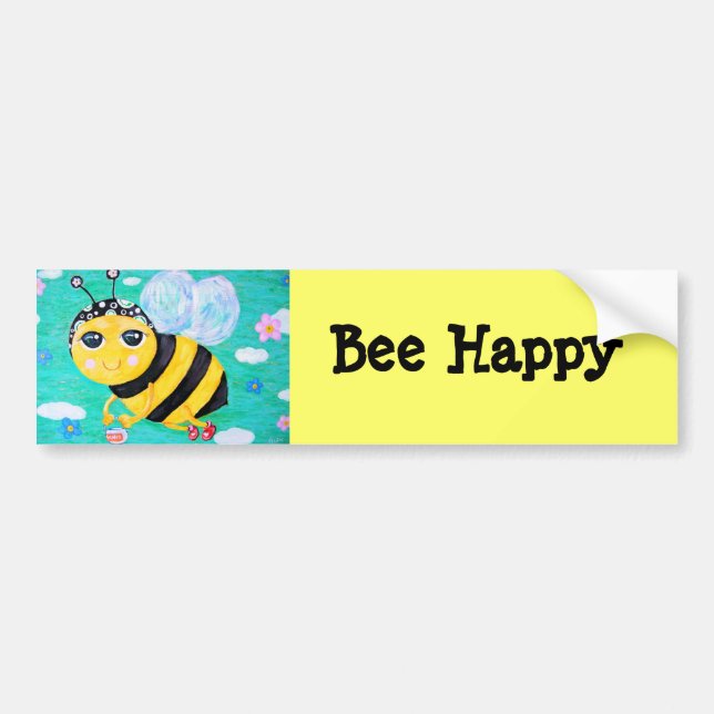 Bee Happy Bumper Sticker (Front)