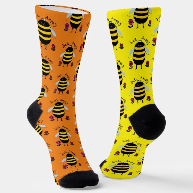 Bee Happy Cartoon Bee Socks (Angled)