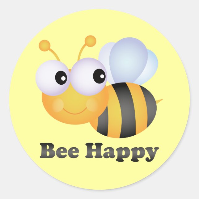 Bee Happy Classic Round Sticker (Front)