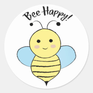 Bee Happy Classic Round Sticker