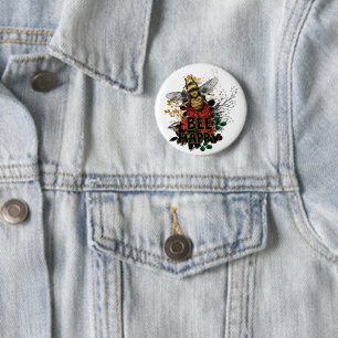 Bee Happy Colourful Bee and Flowers 6 Cm Round Badge