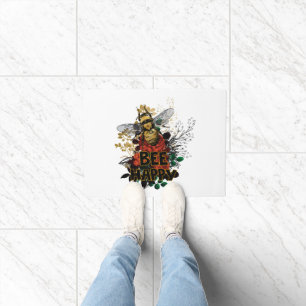 Bee Happy Colourful Bee and Flowers Doormat