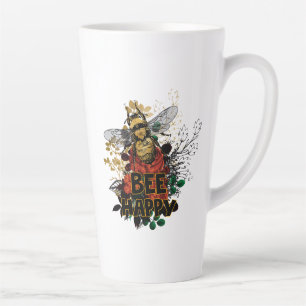 Bee Happy Colourful Bee and Flowers Latte Mug
