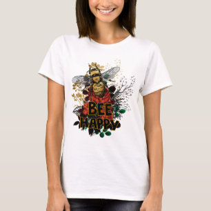Bee Happy Colourful Bee and Flowers T-Shirt