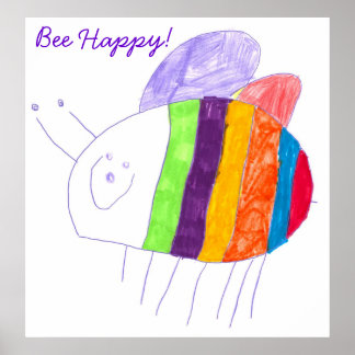 BEE HAPPY Colourful Bumble Bee Poster