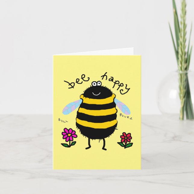Bee Happy Cute Personalized Card (Front)