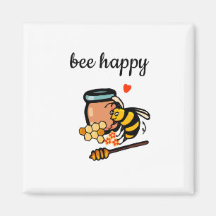 Bee happy cute yellow and blue word art magnet