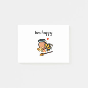 Bee happy cute yellow and blue word art post-it notes