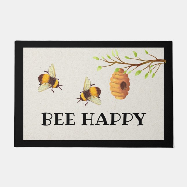 Bee Happy Door Mat (Front)