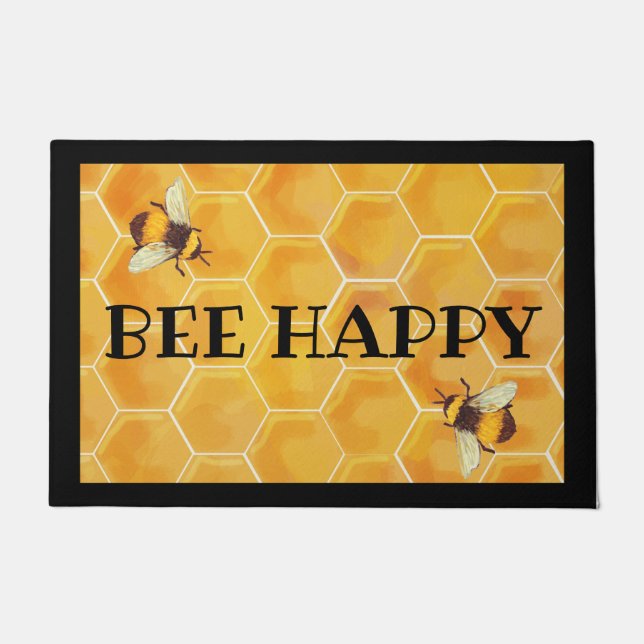 Bee Happy Door Mat with Honeycomb (Front)