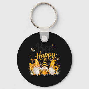 Bee Happy Gnomes With Honey Bees Cute Beekeeping Key Ring