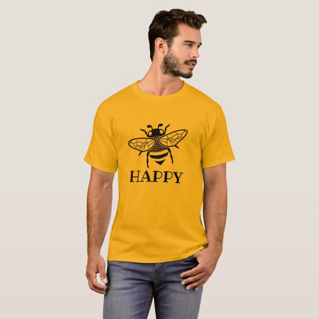 Bee Happy Honey Bee Beekeeper T-Shirt (Front Full)