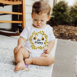 Bee Happy Honey Bee Yellow Stars   Baby Bodysuit