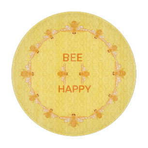 Bee Happy honey bees on yellow honeycomb Cutting Board