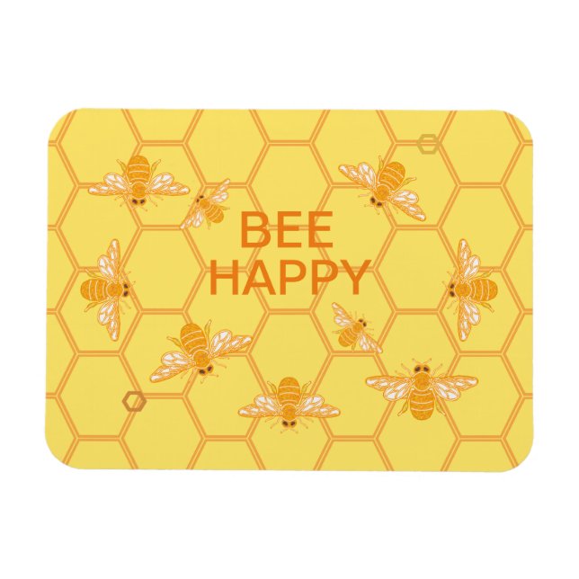 Bee Happy honey bees on yellow honeycomb Magnet (Horizontal)