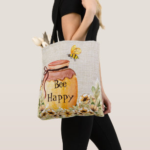 Bee happy honey pot tote bag