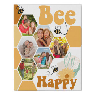 Bee Happy Honeycomb 6 Photo Collage Faux Canvas Print