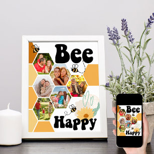 Bee Happy Honeycomb 6 Photo Collage Poster