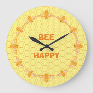 Bee Happy honeycomb Large Clock