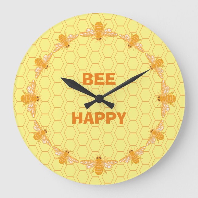Bee Happy honeycomb Large Clock (Front)