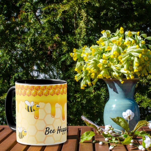 Bee happy honeycomb pattern honey dripping mug (Creator Uploaded)