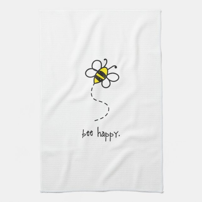 bee happy kitchen towel. tea towel (Vertical)