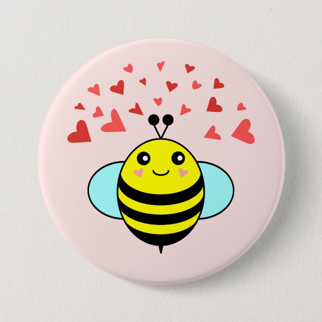 Bee Happy Love Heart 7.5 Cm Round Badge (Front)