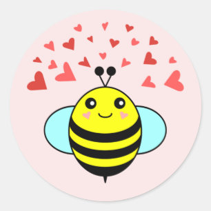 Bee Happy Love Heart Classic Round Sticker