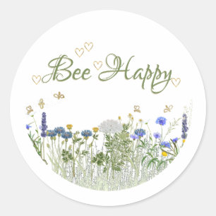 BEE HAPPY Meadow Flowers and Bees Lid Label