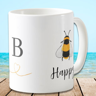 Bee Happy Monogram  Coffee Mug