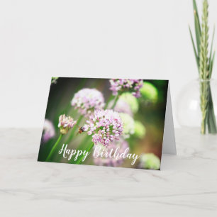 Bee Happy Purple Diagonal Allium Flowers Birthday Card