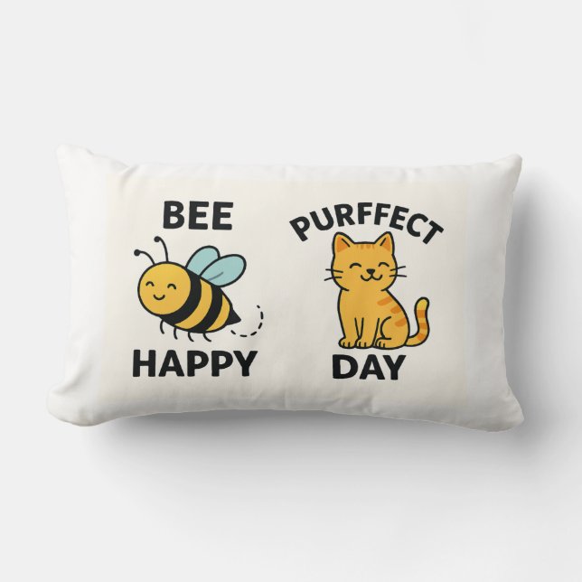 Bee Happy & Purrfect Day Lumbar Cushion (Front)