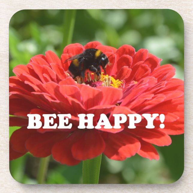 Bee Happy Red Flower Coaster (Front)