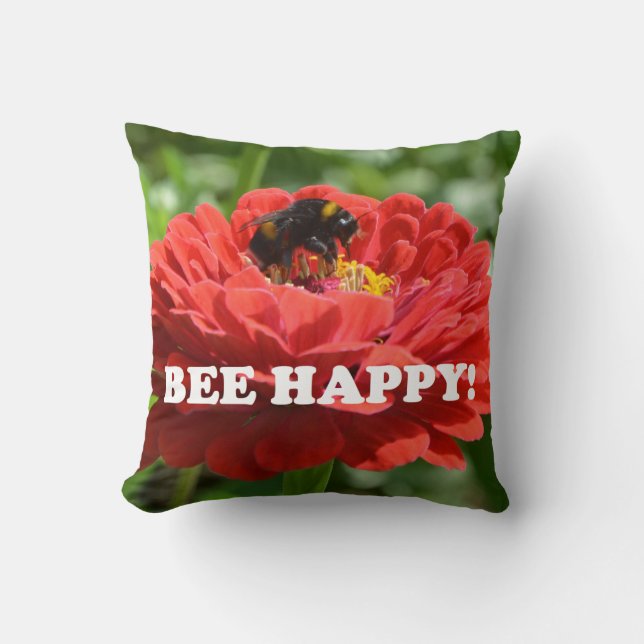 Bee Happy Red Flower Cushion (Front)