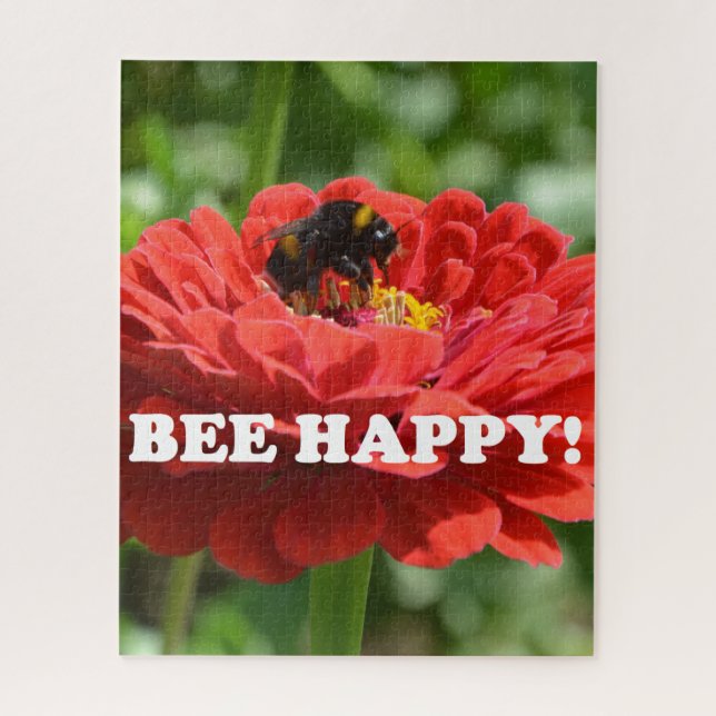 Bee Happy Red Flower Jigsaw Puzzle (Vertical)