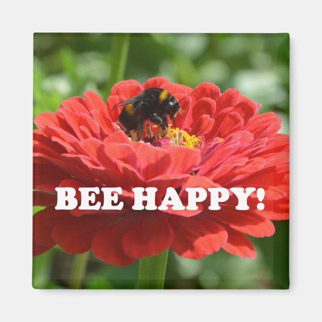 Bee Happy Red Flower Magnet (Front)