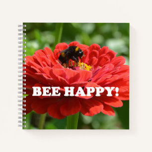 Bee Happy Red Flower Notebook